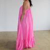 Maxi Dress Backless Casual Floor-length Solid Color Big Swing Strap Pocket Sling Dress for Beach