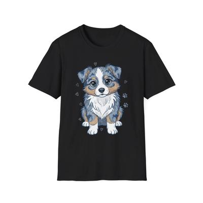 Cute Dog Aussie Watercolor Kawaii Black Tee Graphic Animal T-Shirt