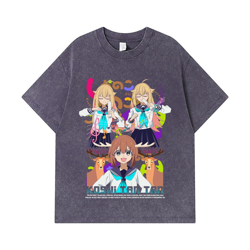 275 GSM Washed T-shirts 100% Cotton Shikanoko V1 Koshi Print Unisex Heavy Cotton T Shirt