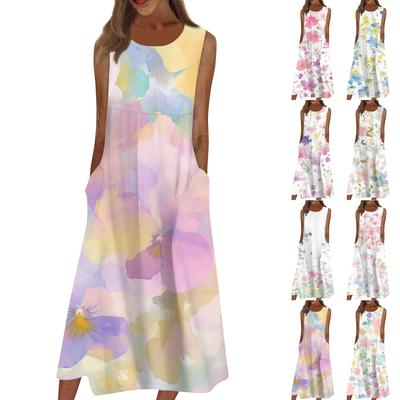 Women's Casual Printed Dresses Round Neck Basic Classic Outdoor Daily Sleeveless Loose Dresses