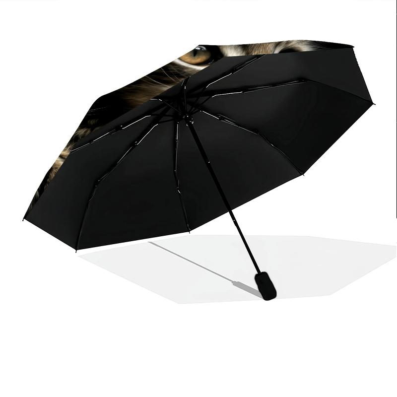 Black Kitten Pattern, Automatic Folding Umbrella, Portable and Foldable Design, 8 Ribs, a Christmas or Birthday Gift.