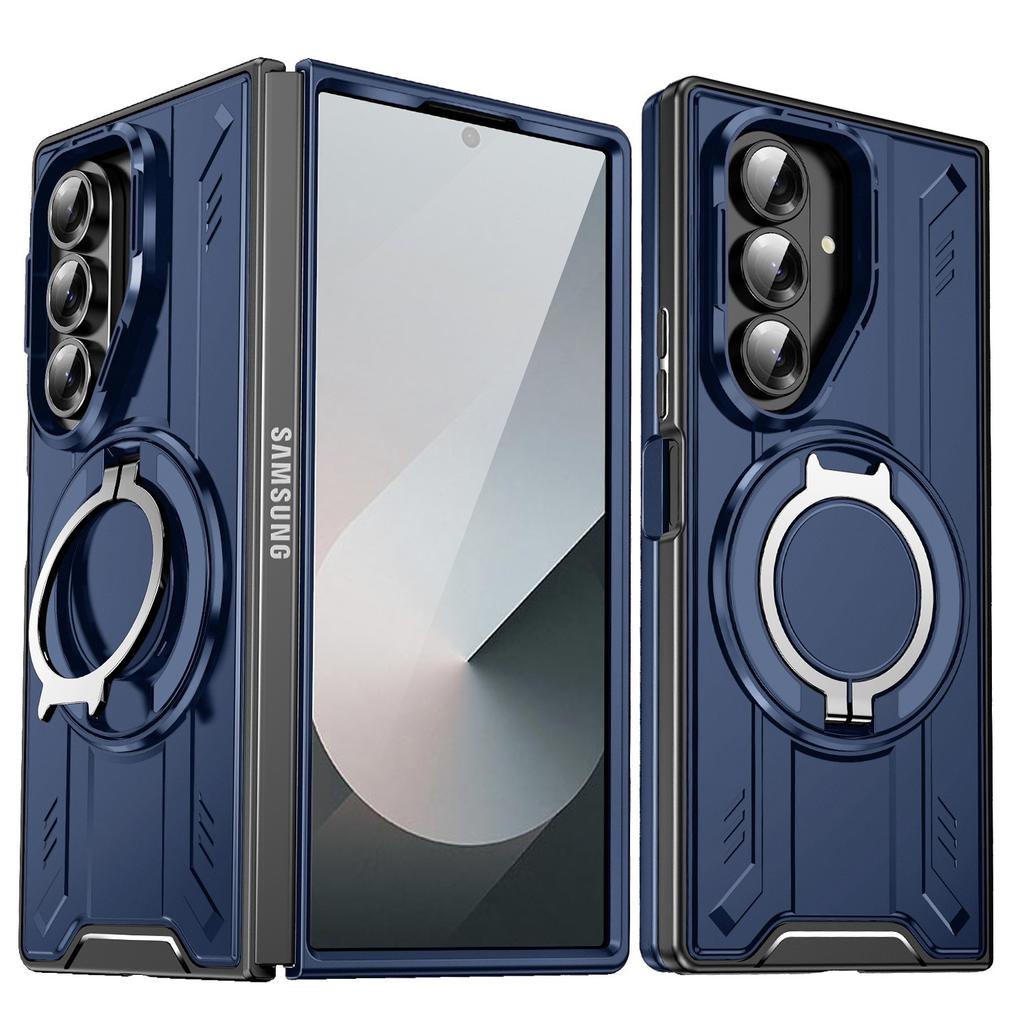 Case for Samsung Z FOLD 7 6 360 Degree Rotating Ring Holder Protective Case Full Coverage Plain Magnetic Shock Proof Tough Shell