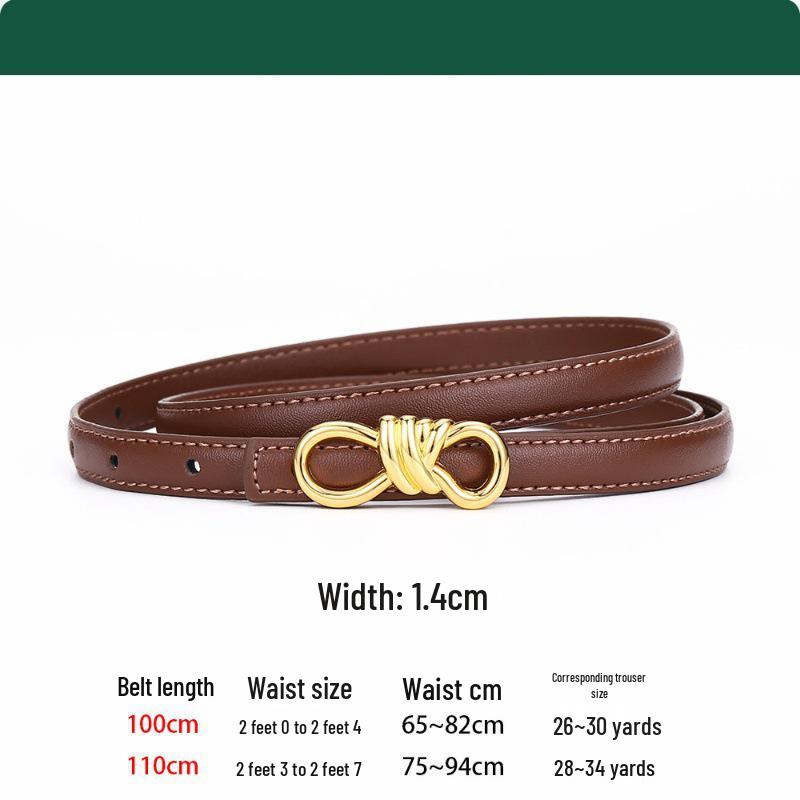 Women's Leather Belt with Rope Knot, H Buckle, Thin Waistband - 2026 Fashionable Accessory
