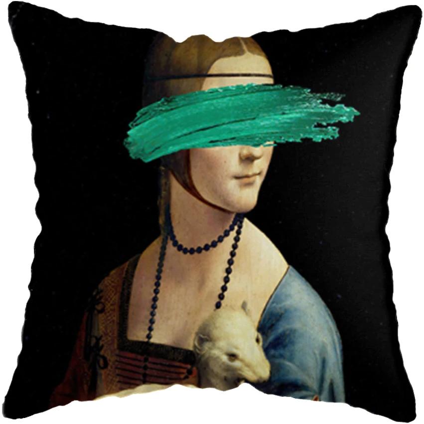 Huse de pernă pictură cu figuri amuzante europene clasice, husă de pernă, decor pentru casă, figură amuzantă suflând bule, huse de pernă