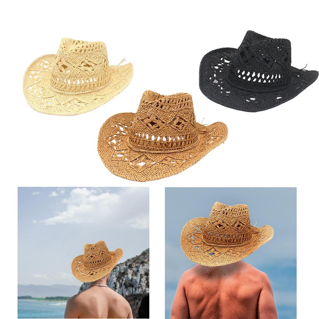Fashion Summer Straw Cowboy Hat Handmade Weave Straw Hats, Sun Protection for Vacation Festival