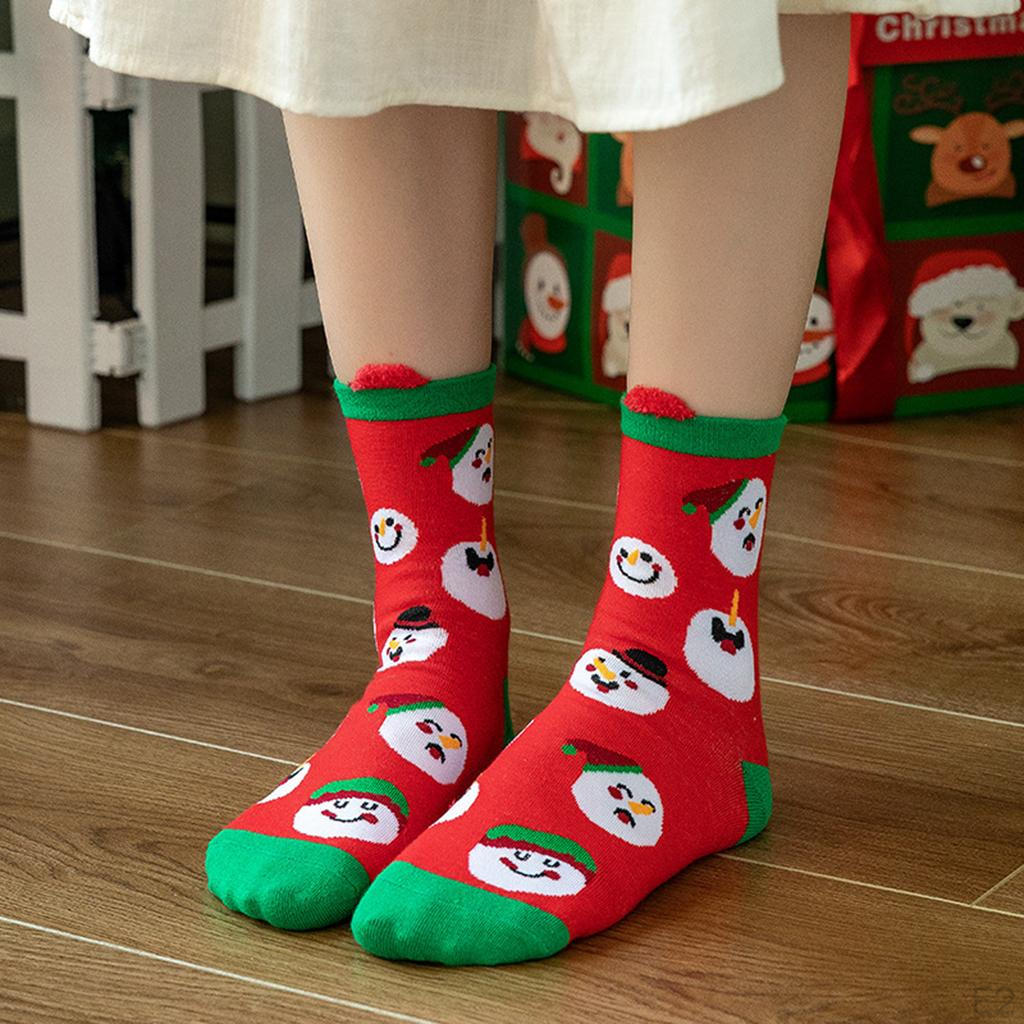 4 Pair Womens Cotton Socks Santa Claus Snowman Pattern Sock Novelty Stocking Soft Breathable Mid-