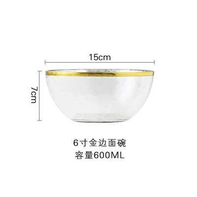 Clear Glass Gold Stroke Tableware Charger Plate Transparent Glass Dinner Cake Food Dessert Plate Bowl Set Table
