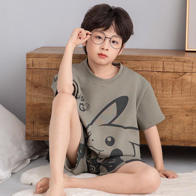 Boys Cotton Short Sleeve Pajama Set Lightweight Sleepwear Kids 8 Years Cartoon Print Home Outfit