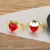 Nidin New Fashion Strawberry Shape Enamel Dripping Oil Open Rings For Women Female Inlaid Green Zircon Adjustable Finger Jewelry