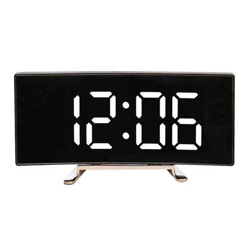 Creative large-screen curved LED home digital mirror clock ornament, multi-functional desktop luminous electronic clock