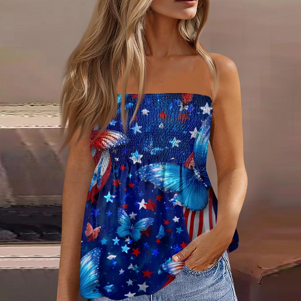 Women's Fashionable Sexy Backless Elastic Independence Day Print Bandeau Top