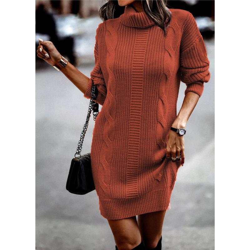 

Осенне-зимний сетчатый цветной свитер с высоким воротом и длинными рукавами, женские платья XXL оранжевый