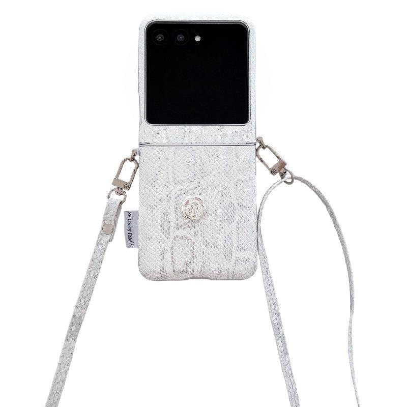 Stylish 3D Python Print Camellia Motorola Razr60 Ultra Drop-Proof Crossbody Lanyard Phone Case