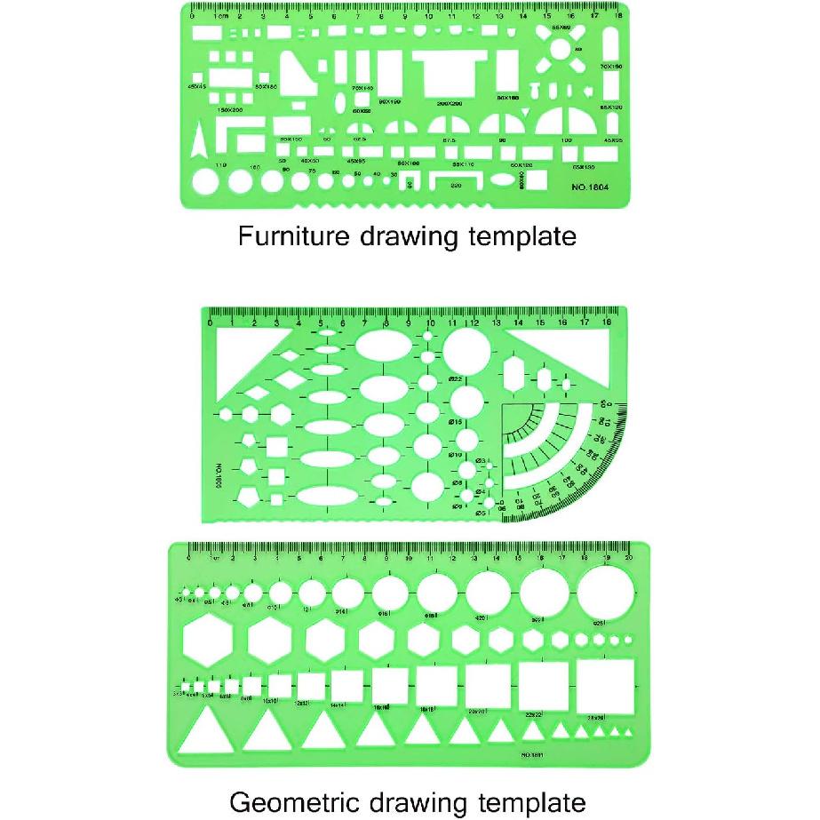 6 Pieces Plastic Measuring Templates Building Formwork Stencils Geometric Drawing Rulers for Office and School, Clear Green