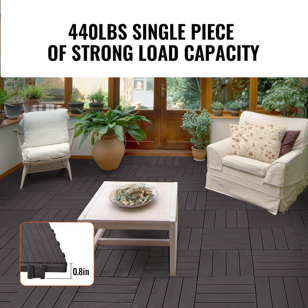 Interlocking Deck Tiles 54 Pack 12"x12" Waterproof for Porch Dark Brown