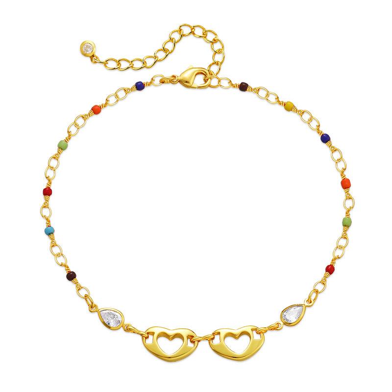 Bohemian Ethnic Style Women 18k Gold Plated Love Heart Colorful Rice Bead Foot Jewelry Anklet