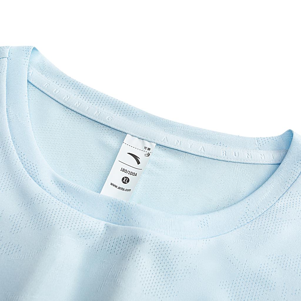 Anta Running Series Short Sleeve Knitted Shirt Summer T-Shirt Men tops Frost-Blue Flower-Gray 952625109-5