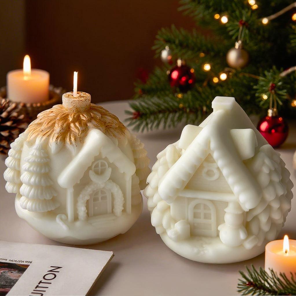 DIY Christmas Tree House Silicone Mold Handmade Aroma Candle Plaster Resin Ornaments Mould Christmas Candle Making Supplies