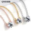 QMSHR White Gold Plated 1-3CT Moissanite Necklace for Women Classic Four Claws Pendant Wedding Jewelry 925 Silver
