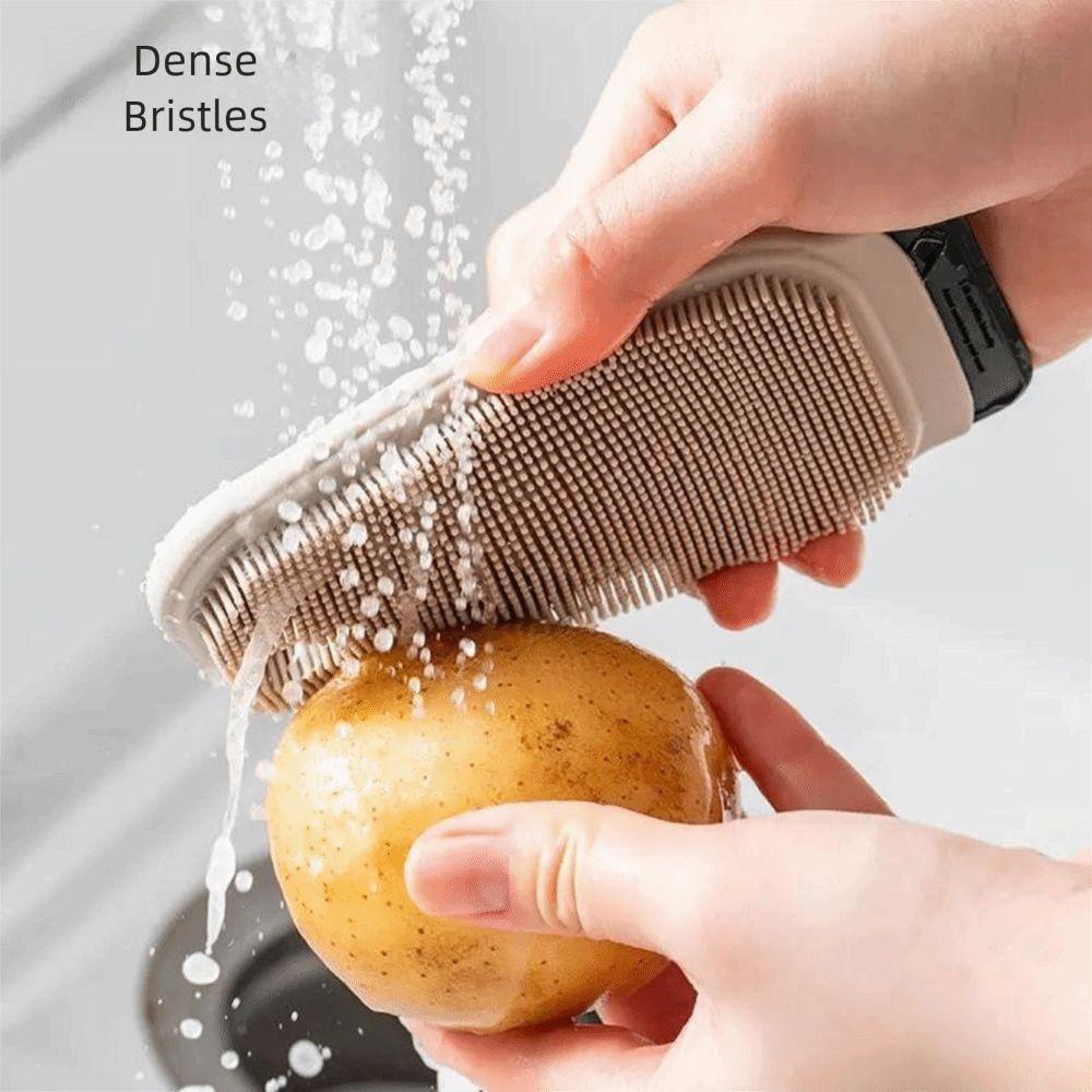 2Pcs Multifunctional Fruit Vegetable Brush Food-grade Silicone Dish Brush  Dish Washing