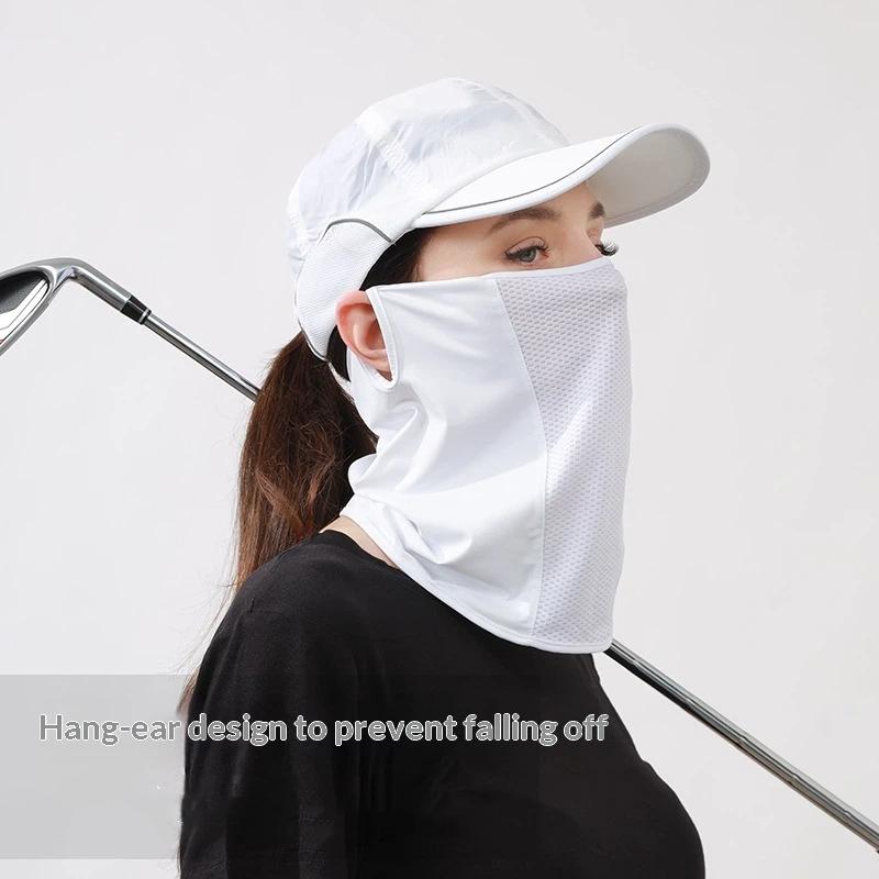 Summer Uv Protection Ice Silk Mask Sun Proof Bib Solid Color Sunscreen Face Scarf Mesh Breathable Face Scarves Neck Wrap Cover