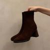 Autumn Winter Vintage Thick Heels Women Ankle Boots Elegant Square Toe Stripper Party Shoes Modern Short Botas Para Mujer