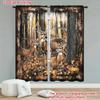 Forest Three Deer Pattern Printed Curtains Window Decoration Home Room Curtain Set Of 2 Made Polyester Washable