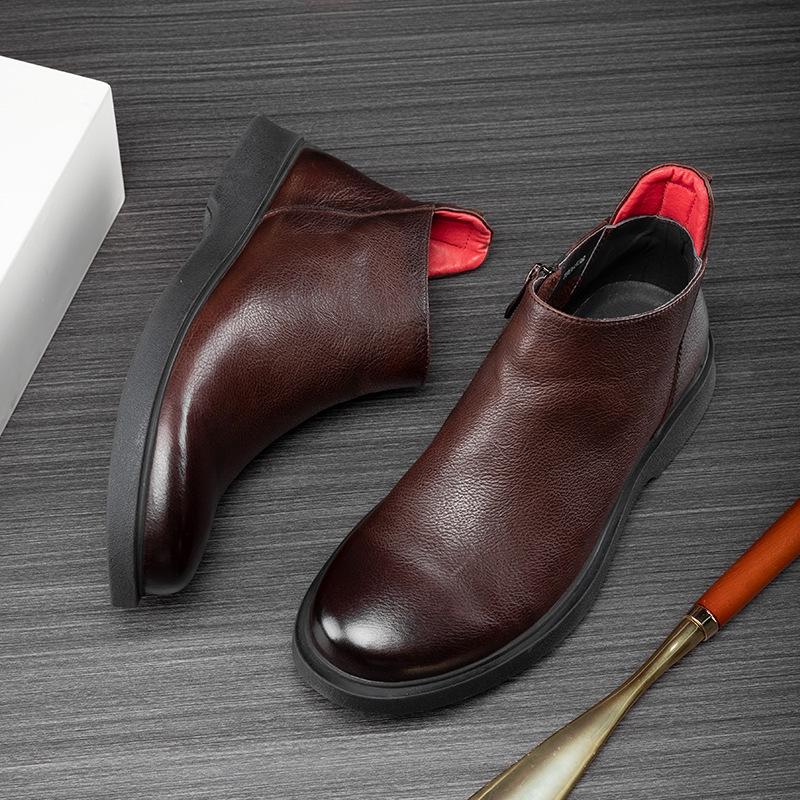 Men's Winter Chelsea Boots - Velvet-Lined Genuine Leather High-Top Martin Boots, British Style.