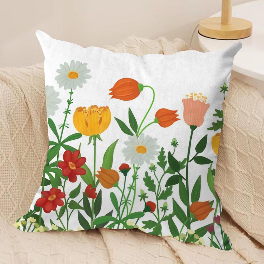 Spring Flowers Cushion Cover Short plush Doublesided Print Square Throw Pillow Covers Sofa Home Cushion Decor