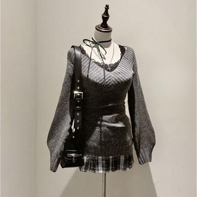 Estetica della moda, maglione da donna autunno inverno, sexy, slim fit, elegante, scollo a V, maniche lunghe, Harajuku Streetwear