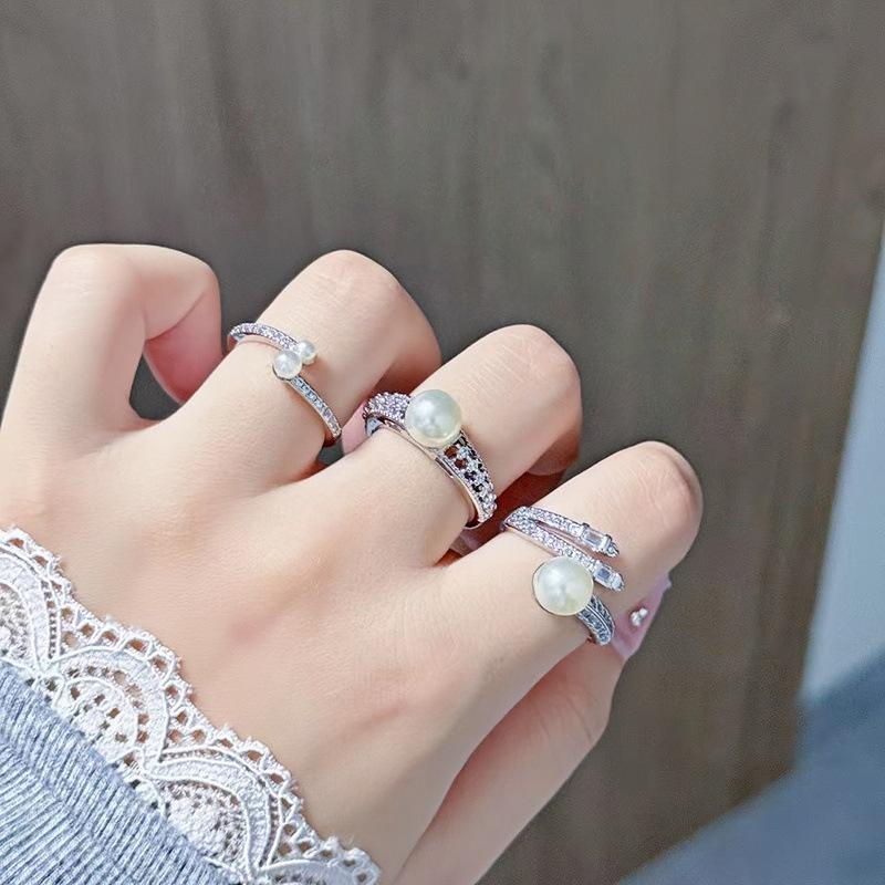 Niche Design Double-Headed Zircon Bead Ring Light Luxury High-End Open Index Finger Ring Fashion Jewelry