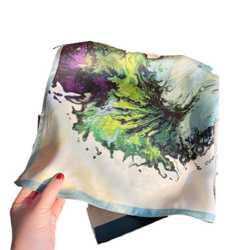 Spring new ink splashing ballet printed silk silk scarf women's light luxury mulberry silk square scarf thin silk gift