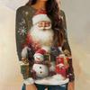 Christmas Party Women T-shirt 3D Santa Claus Print Long Sleeve Holiday Graphic Tops O-Neck