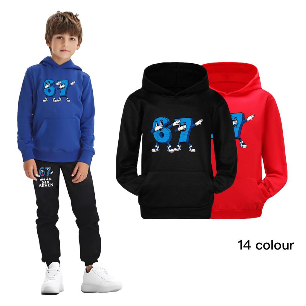 5226 Kinder Jungen Mädchen Steal a Brainrot 67 Six Seven Bedruckter Freizeit-Langarm-Hoodie Top
