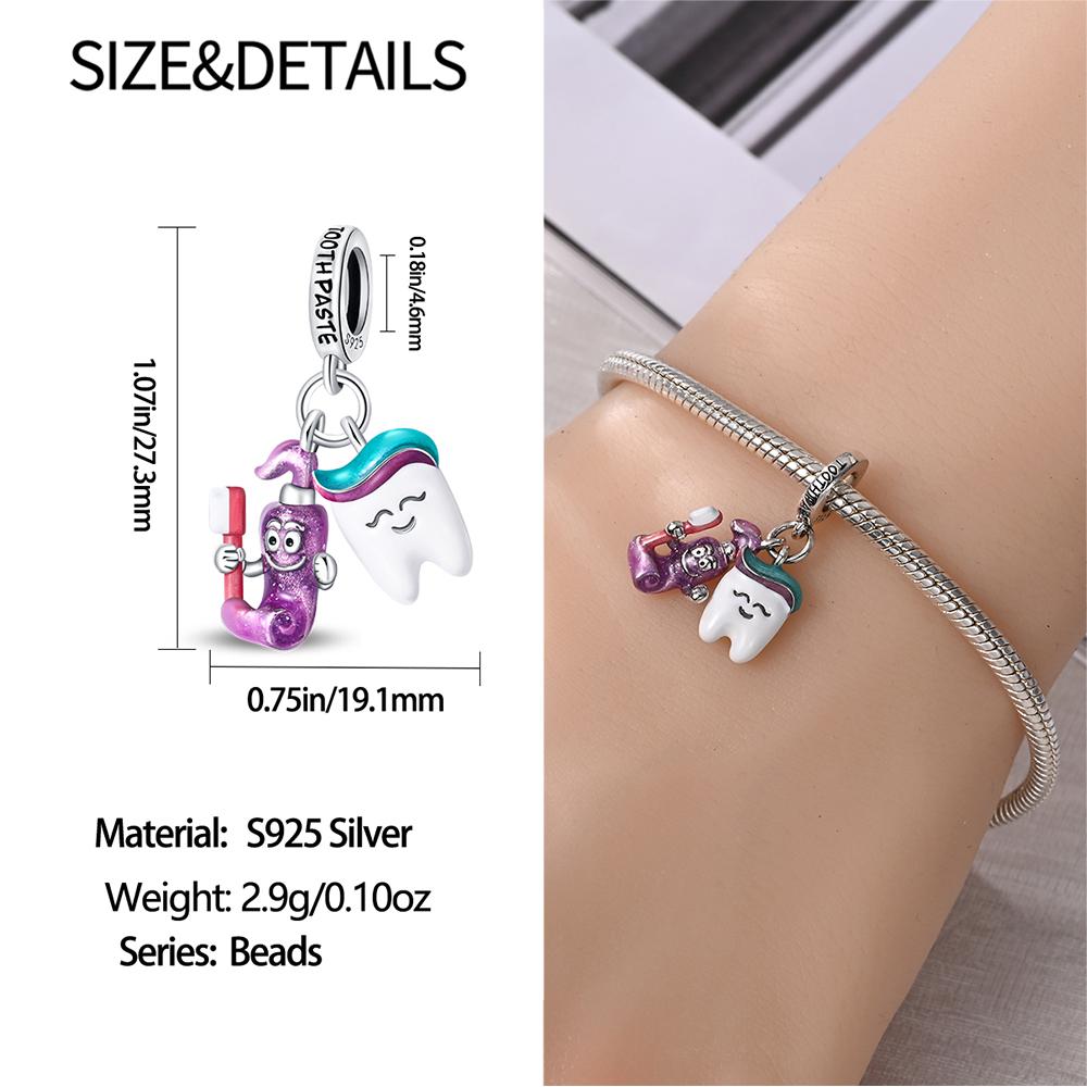 Kupfer Doktor- und Schwesternhut & EKG & Bakterien & Pillen & Medizinisches Set & Zähne Anhänger Charm passend für Markenarmband Medizinischer Schmuck