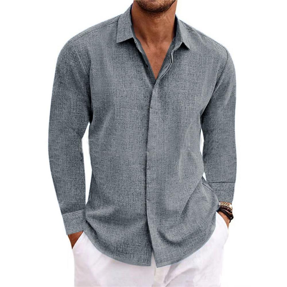 Spring and Autumn Men's Casual Patchwork Lapel Long Sleeved Shirt
