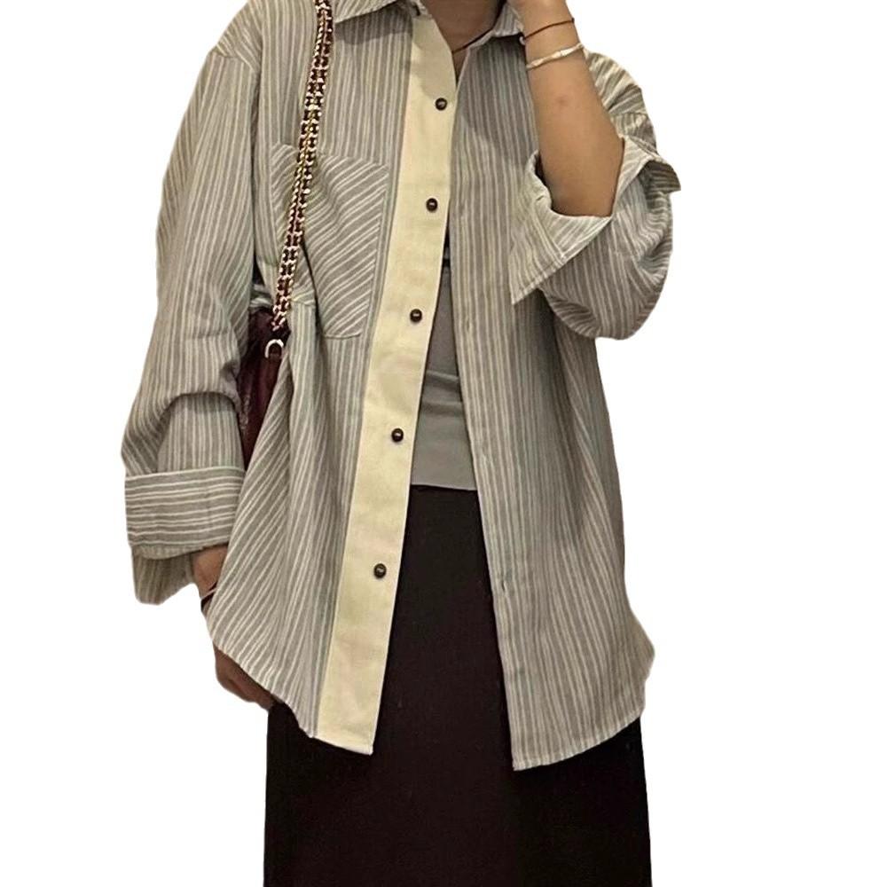 Design-sensual Loose Striped Long-sleeved Shirt for Women In Spring and Autumn, New Casual Sun Protection Shirt