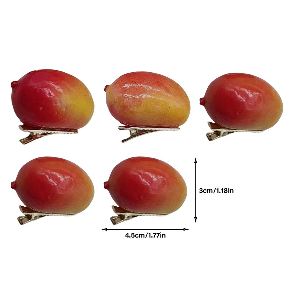 Set of 5 Fashionable Hair Jewelry 3D Mango Hairpins Tropical Fruit Hair Clip Soft Suitable for Daily Wear and Parties