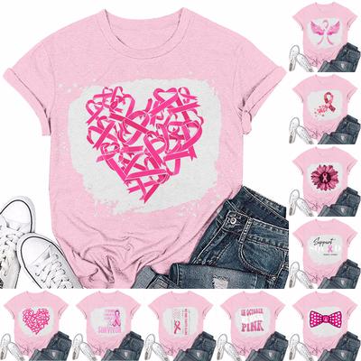 Women's Breast Ribbon Printed Casual Short Sleeve