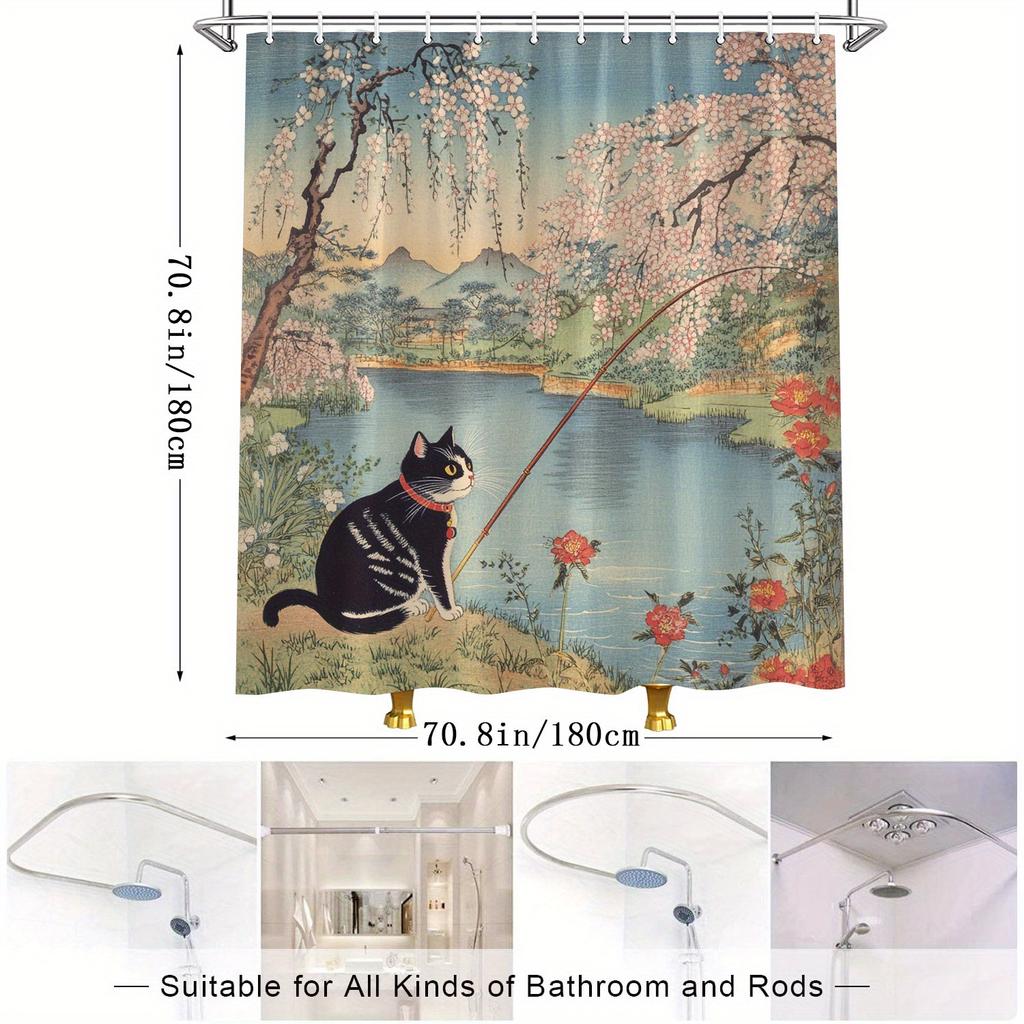 Whimsical Cat and Autumn Leaves Shower Curtain - Charming Bath Decor, Perfect for Those Who Love Cute and Seasonal-Inspired