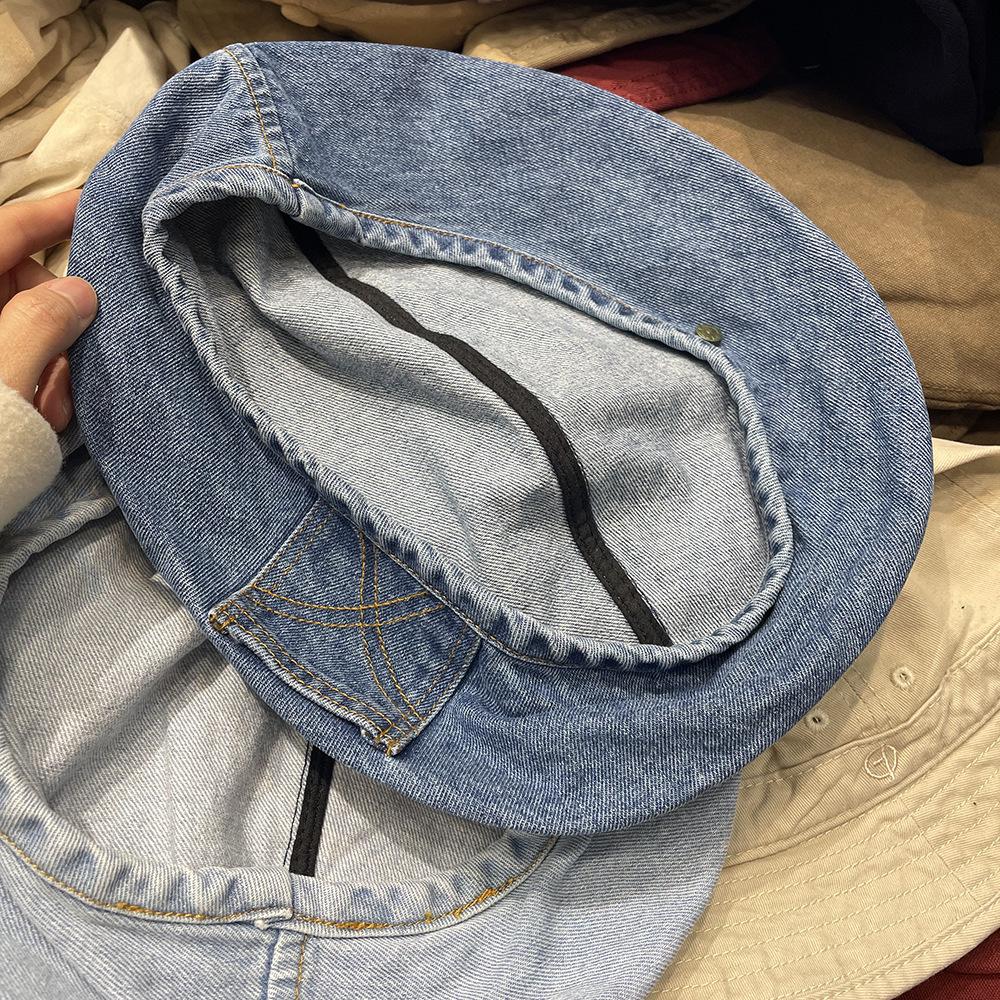 Cowboy Beret Female Summer Show Face Small Wash Do Old Versatile Literary Retro Octagonal Hat Big Head Circumference Hat