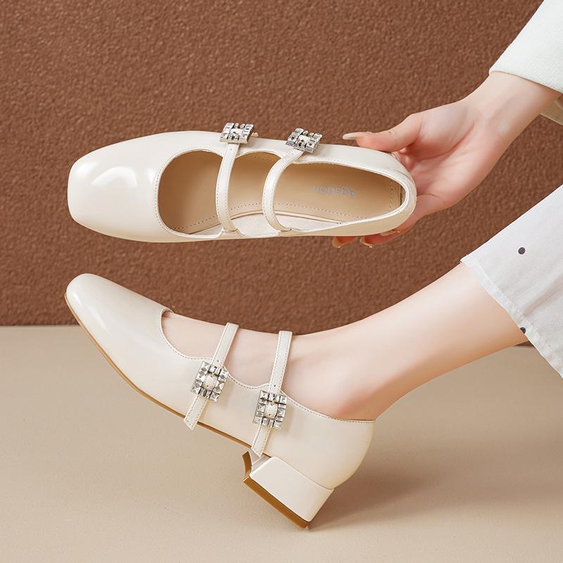 Augustine Black Mary Jane Shoes Women's 2025 New Spring and Summer Low Heel French Evening Temperament Square Head Shoes