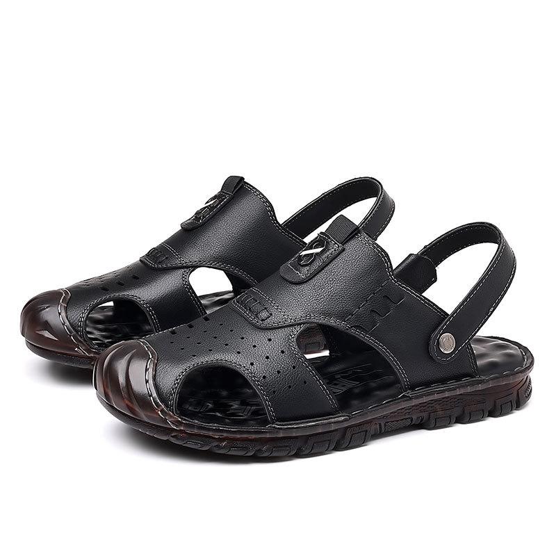Baotou Beach Shoes, Genuine Leather Top Layer, Cowhide, Men's Summer Dual-use Sandals, Breathable and Non Slip Jelly Soft Soled Sandals