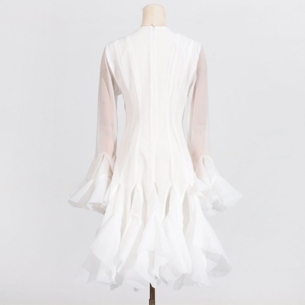 Solid Spliced Button Slimming Dresses for Women O Neck Long Sleeve High Waist Patchwork Ruffles Female Fashion New