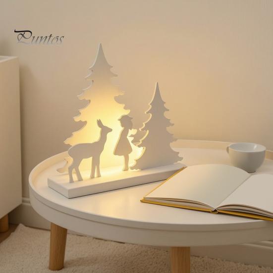 Creative Christmas Gifts for Women Girl Reindeer Tabletop Decor, 3D Printed Fairy Tale Forest Silhouette Winter Season Home Decor with Tree,