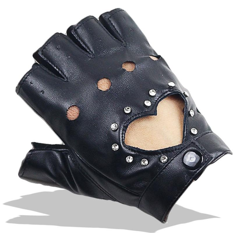 

Peach heart half finger leather gloves average size рожевий