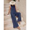 Women Solid 2 Piece Outfit, Round Neck Sleeveless Tank Top + Wide Leg Pants, Casual Matching Set