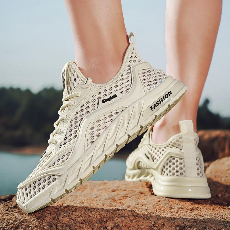 Mesh men's shoes summer breathable mesh daily versatile casual thick sole solid color sports style new men's trendy shoes