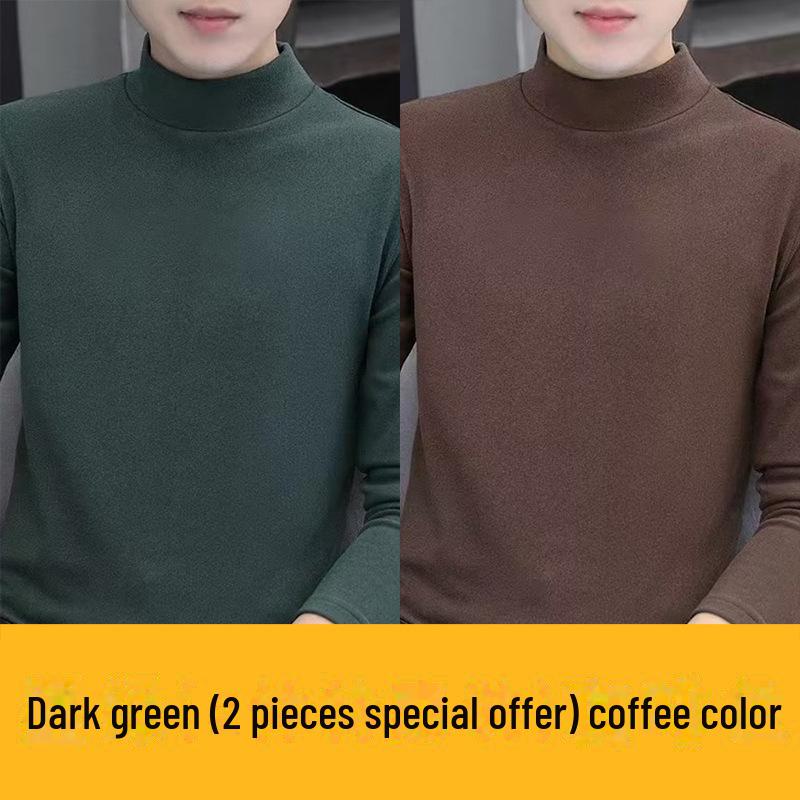 Men's Double-Sided Flannel Long-Sleeve Mid-Collar T-Shirt - Warm Winter/Spring Top (2022)