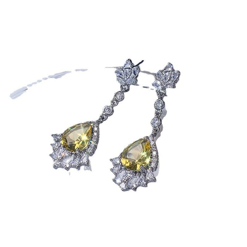 Stud Earrings Inlaid Topaz Earrings Women'S Earrings Temperament High-End Design Jewelry Light Luxury High-End Sense